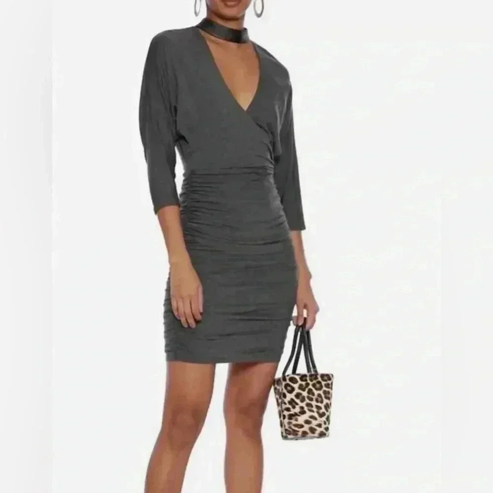 Alice + Olivia Pace Dress In Charcoal Mini Designer Body Con Size 8